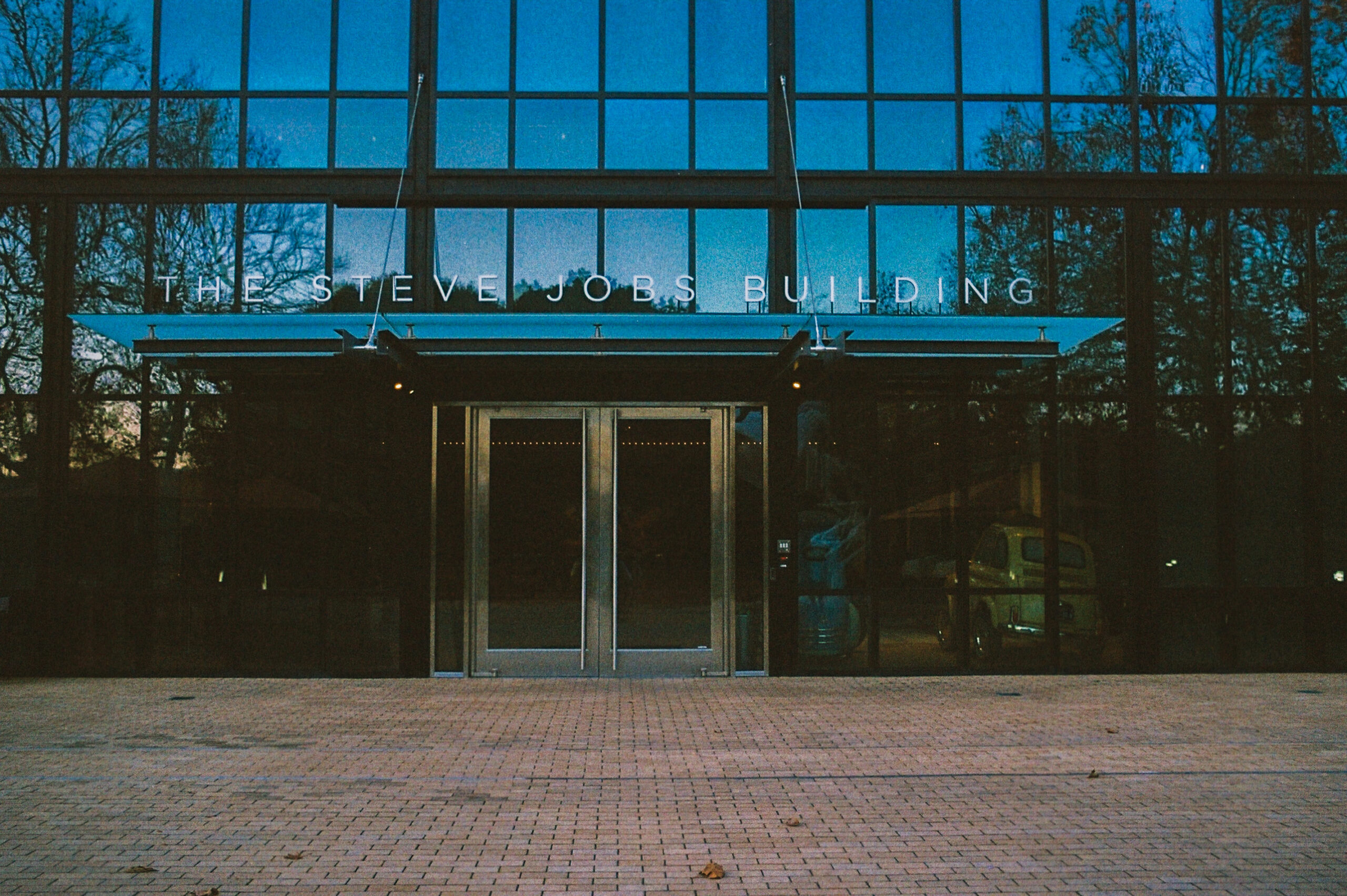 Steve Jobs Building atrium and brick architecture
